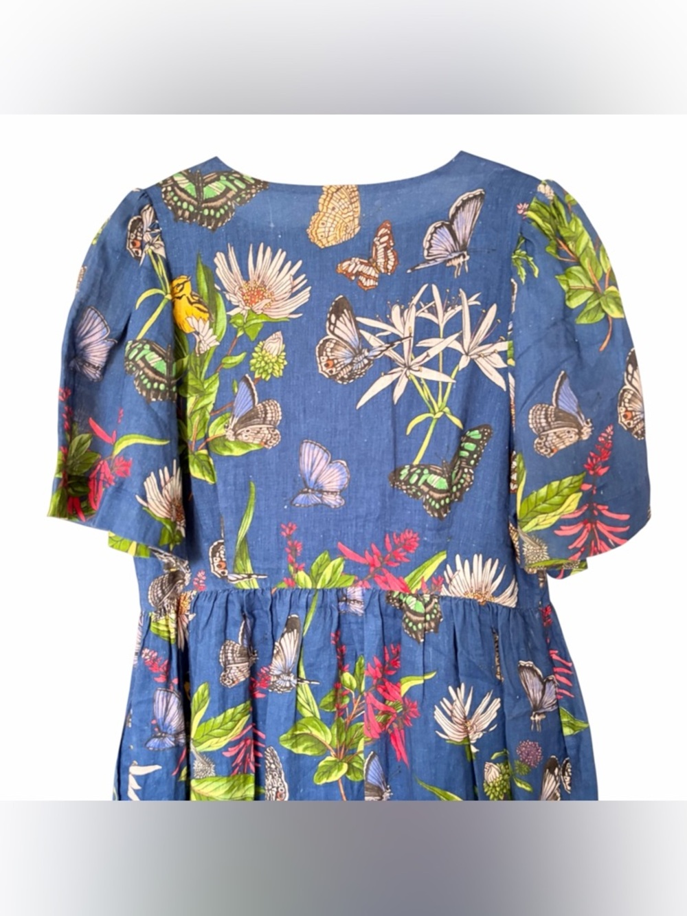 J. Mclaughlin Annora Linen Jardin Mariposa Floral Button up Sleeve Midi Dress M - Picture 9 of 11